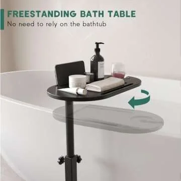 Yumkfoi Bathtub Tray Table with Carbon Steel Base, Freestanding Bath Tray for Tub Against Wall, Bathtub Caddy Hot Tub Table for Luxury Bath Home Spa Bath Accessories (Carbon Steel&Bamboo)