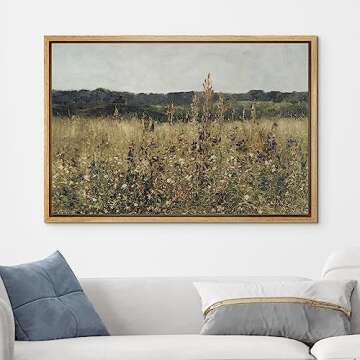 wall26 Framed Canvas Print Wall Art Rustic Wildflower Country Landscape Nature Wilderness Illustrations Fine Art Farmhouse Floral Botanical Calm/Relax Cozy for Bedroom - 16"x24" Natural