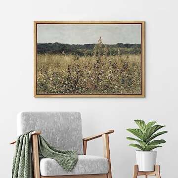 wall26 Framed Canvas Print Wall Art Rustic Wildflower Country Landscape Nature Wilderness Illustrations Fine Art Farmhouse Floral Botanical Calm/Relax Cozy for Bedroom - 16"x24" Natural