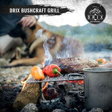 DRIX Bushcraft Grill & Waxed Canvas Foraging Bag Kit - Made Of 304 Stainless Steel - Durable Compact...