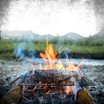 DRIX Bushcraft Grill & Waxed Canvas Foraging Bag Kit - Made Of 304 Stainless Steel - Durable Compact Backpackers Grill - Great For Hiking Trips, Overnight Bushcraft Adventures, Or Primitive Camping!