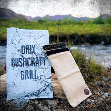 DRIX Bushcraft Grill & Waxed Canvas Foraging Bag Kit - Made Of 304 Stainless Steel - Durable Compact Backpackers Grill - Great For Hiking Trips, Overnight Bushcraft Adventures, Or Primitive Camping!