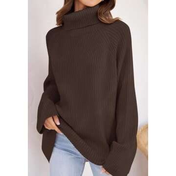 ZESICA Women's Winter Sweaters Oversized Turtleneck Long Sleeve Chunky Knitted Pullover Sweater Jumper Tops,Coffee,Large
