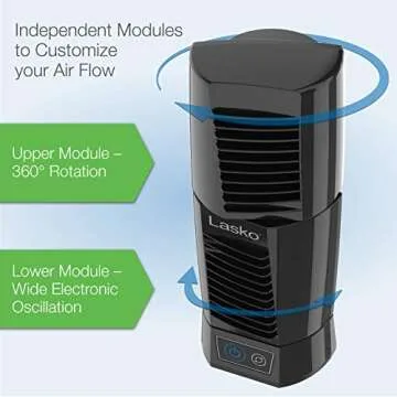 Lasko T13310 Personal Oscillating Table Tower Fan – Small, Quiet, Portable, Electric Plug-In, Mini Desktop Fans for Staying Cool at Home and Office, Day and Night,Black
