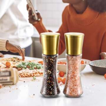 VEVOK CHEF Gold Salt and Pepper Grinder Mill Set Stainless Steel Pepper Shaker Adjustable Ceramic Co...