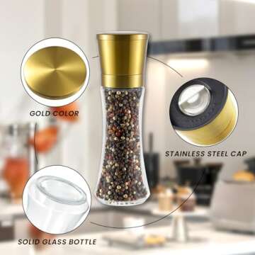 VEVOK CHEF Gold Salt and Pepper Grinder Mill Set Stainless Steel Pepper Shaker Adjustable Ceramic Coarseness Salt Grinder Black Pepper Spice Grinder Mill