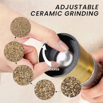 VEVOK CHEF Gold Salt and Pepper Grinder Mill Set Stainless Steel Pepper Shaker Adjustable Ceramic Coarseness Salt Grinder Black Pepper Spice Grinder Mill