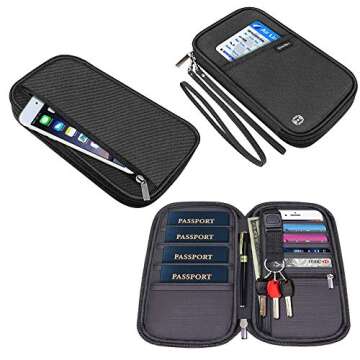 RFID Blocking Family Passport Wallet Holder Waterproof, Travel Document Organizer Credit Card Clutch Bag for Men Women (Black)