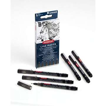 Derwent Pens, Line Maker, Permanent, Black, for Professional, Artist, Drawing, Coloring, Writing, 6-Piece Set