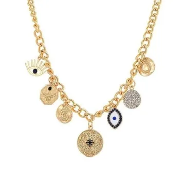 PEAINJ Chunky Gold Necklace for Women Charm 18K Gold Plated Necklace Evil Eye Pendant Chain Rhinestone Statement Jewelry 2