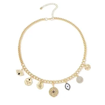 PEAINJ Chunky Gold Necklace for Women Charm 18K Gold Plated Necklace Evil Eye Pendant Chain Rhinestone Statement Jewelry 2