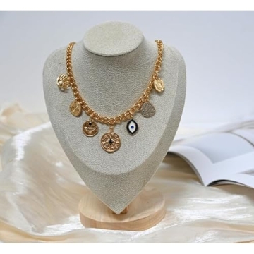 PEAINJ Chunky Gold Necklace for Women Charm 18K Gold Plated Necklace Evil Eye Pendant Chain Rhinestone Statement Jewelry 2