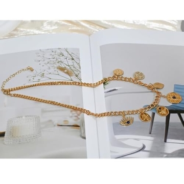 PEAINJ Chunky Gold Necklace for Women Charm 18K Gold Plated Necklace Evil Eye Pendant Chain Rhinestone Statement Jewelry 2