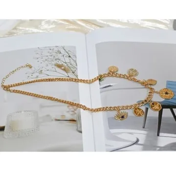 PEAINJ Chunky Gold Necklace for Women Charm 18K Gold Plated Necklace Evil Eye Pendant Chain Rhinestone Statement Jewelry 2