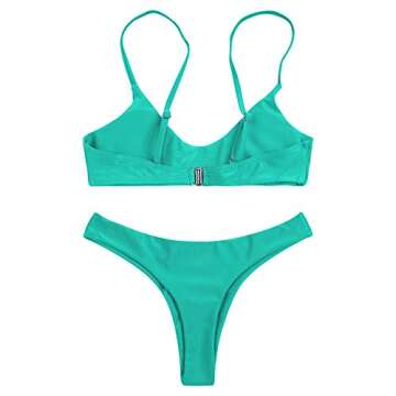 SherryDC Women's Solid Scoop Neck Push up Padded Brazilian Thong Bikini Swimsuit Lake Green,S