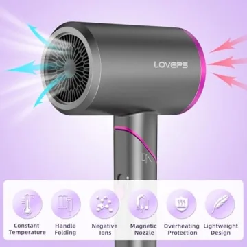 1800W Ionic Hair Dryer with Diffuser Travel-Friendly Design