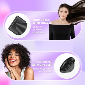 1800W Ionic Hair Dryer with Diffuser Travel-Friendly Design