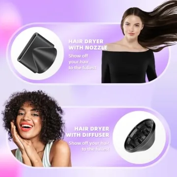 1800W Ionic Hair Dryer with Diffuser Travel-Friendly Design