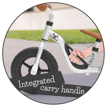 Chillafish Charlie Toddler Balance Bike, Lightweight 10-Inch Bike for Boys & Girls 2 to 4 Years Old, Adjustable Seat, Carry Handle & No-Puncture Tires, Silver