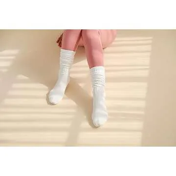 Women's Fall Winter Slouch Knit Socks, Basic Cotton Knit_rib_white 2pair, One Size