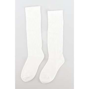 Women's Fall Winter Slouch Knit Socks, Basic Cotton Knit_rib_white 2pair, One Size