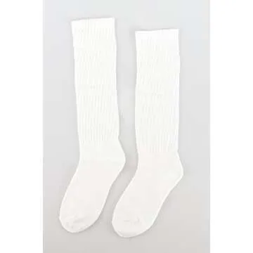Women's Fall Winter Slouch Knit Socks, Basic Cotton Knit_rib_white 2pair, One Size