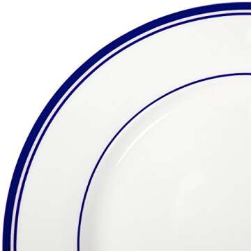 Amazon Basics 16-Piece Cafe Stripe Kitchen Dinnerware Set, Plates, Bowls, Mugs, Service for 4, Blue