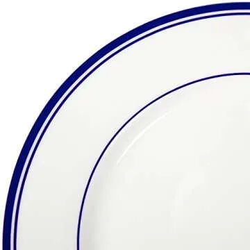 Amazon Basics 16-Piece Cafe Stripe Kitchen Dinnerware Set, Plates, Bowls, Mugs, Service for 4, Blue