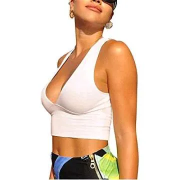 SKYVOICE Women's Deep V Neck Sleeveless Tank Top