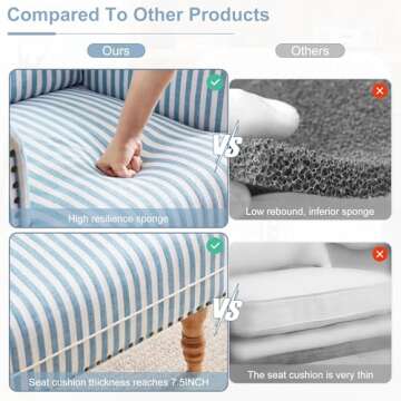 HUIMO Linen Fabric Accent Chairs Set of 2, Mid-Century Modern Armchair with Solid Wood Legs, Single Sofa Chair,Upholstered Reading Club Chair (2, Blue and White Stripe)