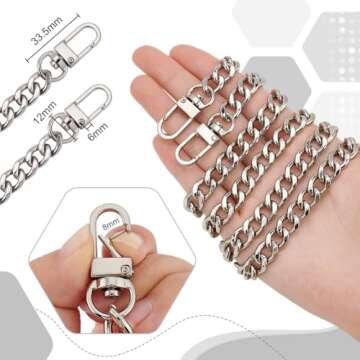 PH PandaHall 63 inch 7.5MM Width Iron Flat Purse Chain Strap Handbags Replacement Accessories for Wallet Clutch Satchel Tote Bag Shoulder Crossbody Bag with 2 Pieces Metal Buckles Silver