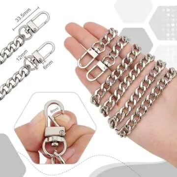 PH PandaHall 63 inch 7.5MM Width Iron Flat Purse Chain Strap Handbags Replacement Accessories for Wallet Clutch Satchel Tote Bag Shoulder Crossbody Bag with 2 Pieces Metal Buckles Silver