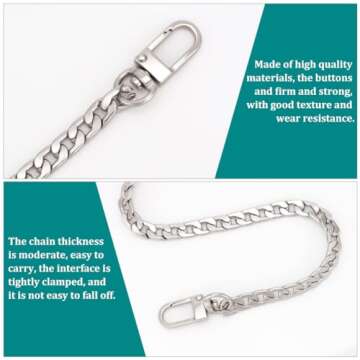 PH PandaHall 63 inch 7.5MM Width Iron Flat Purse Chain Strap Handbags Replacement Accessories for Wallet Clutch Satchel Tote Bag Shoulder Crossbody Bag with 2 Pieces Metal Buckles Silver