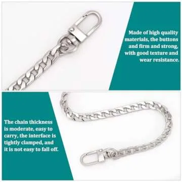 PH PandaHall 63 inch 7.5MM Width Iron Flat Purse Chain Strap Handbags Replacement Accessories for Wallet Clutch Satchel Tote Bag Shoulder Crossbody Bag with 2 Pieces Metal Buckles Silver