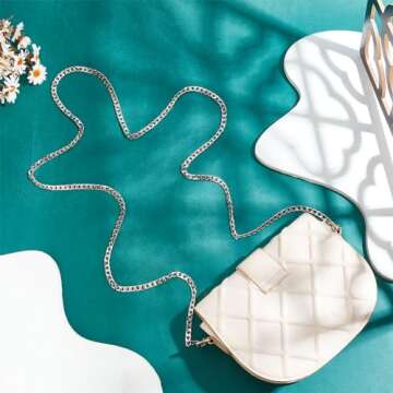 PH PandaHall 63 inch 7.5MM Width Iron Flat Purse Chain Strap Handbags Replacement Accessories for Wallet Clutch Satchel Tote Bag Shoulder Crossbody Bag with 2 Pieces Metal Buckles Silver