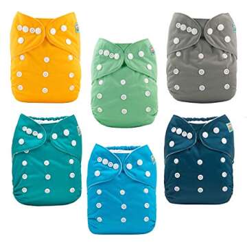 ALVABABY Baby Cloth Diaper 6 Pack with 12 Inserts One Size Cloth Diaper Covers Adjustable Washable R...
