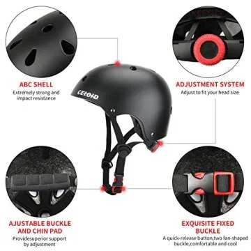 CELOID Kids Bike Helmet,Toddler Skateboard Helmets for Ages 5-8-9 Years Boys Girls,Adjustable Multi-Sport Bicycle Skateboarding Football Roller Skating Scooter Rollerblade Balance Bike Helmet,Black