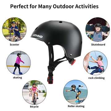CELOID Kids Bike Helmet,Toddler Skateboard Helmets for Ages 5-8-9 Years Boys Girls,Adjustable Multi-Sport Bicycle Skateboarding Football Roller Skating Scooter Rollerblade Balance Bike Helmet,Black