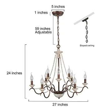 Farmhouse Chandelier - 9-Light Rustic Elegance