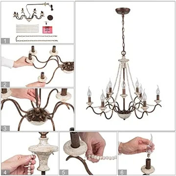 Farmhouse Chandelier - 9-Light Rustic Elegance