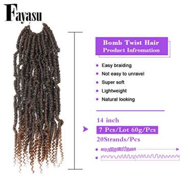 Bomb Twist Crochet Hair 6 Packs Spring Twist Hair Prelooped Crochet Braids Synthetic Hair Extension Passion Twist Mini Twist Hair dreadlocks Crochet Hair for Black Women 14inch (T30)