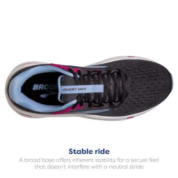 Brooks Women’s Ghost Max Cushion Neutral Running & Walking Shoe - Ebony/Open Air/Lilac Rose - 11 Wide