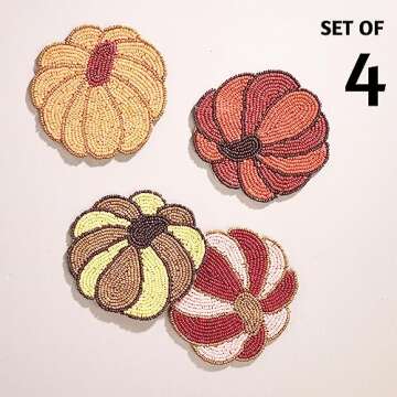 Folkulture Coasters for Table Decorations for Home, Pack of 4 Beaded Farmhouse Coasters, 4" Round Cu...