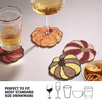 Folkulture Coasters for Table Decorations for Home, Pack of 4 Beaded Farmhouse Coasters, 4" Round Cute Boho Coasters for Table Décor, Rustic Bar Coasters for Drinks, Fall Decor, Pumpkin Decor