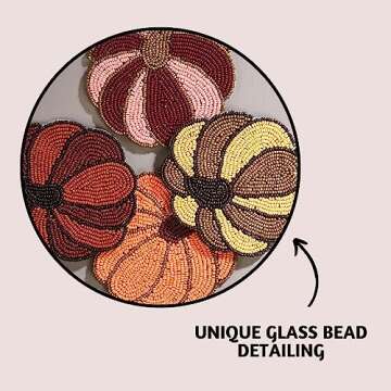 Folkulture Coasters for Table Decorations for Home, Pack of 4 Beaded Farmhouse Coasters, 4" Round Cute Boho Coasters for Table Décor, Rustic Bar Coasters for Drinks, Fall Decor, Pumpkin Decor