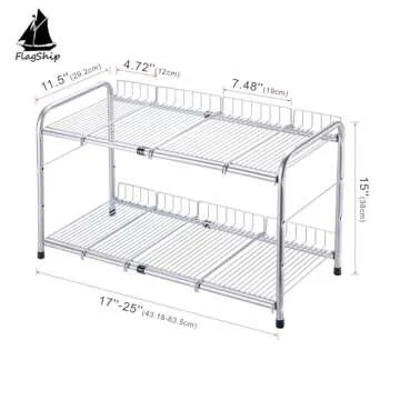 Flagship 2 Tier Under Sink Organizers and Storage Rack Expandable Cabinet Shelf Rack for Kitchen Bathroom Silver (16-25 inches)