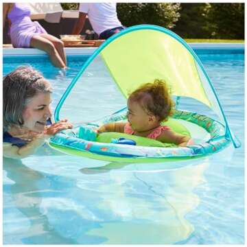 SwimWays Baby Spring Float Splash N Play, Baby Pool Float with Canopy & UPF Protection, Swimming Pool Accessories for Kids 9-24 Months