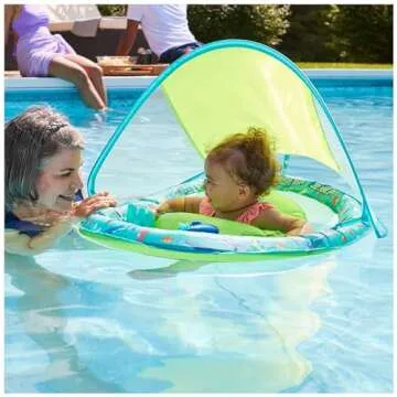SwimWays Baby Spring Float Splash N Play, Baby Pool Float with Canopy & UPF Protection, Swimming Pool Accessories for Kids 9-24 Months