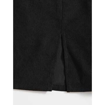 WDIRARA Women's Corduroy High Waist Split Hem Zip Side Casual Mini Skirt Black XL