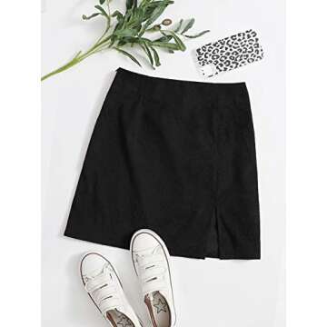 WDIRARA Women's Corduroy High Waist Split Hem Zip Side Casual Mini Skirt Black XL